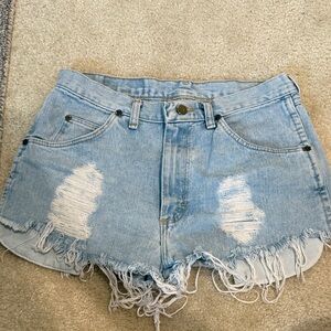 Wrangler Light Blue Distressed Denim Jean Shorts